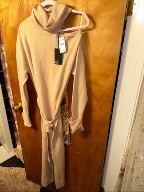 PAIGE Blush One-Shoulder Turtleneck Midi Sweater Dress